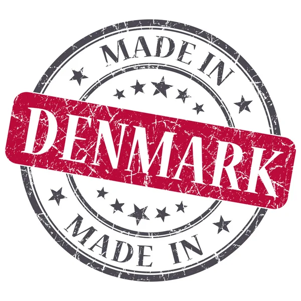Сделано в Дании красный гранж круглый штамп изолированы на белом фоне — стоковое фото