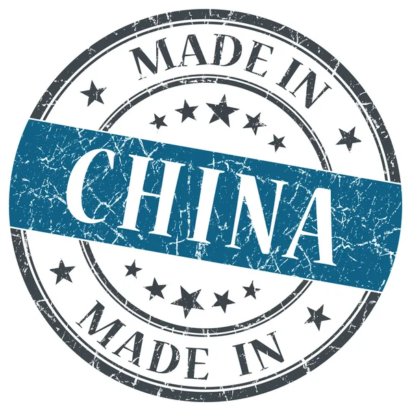 Made in China francobollo rotondo grunge blu isolato su sfondo bianco — Foto Stock