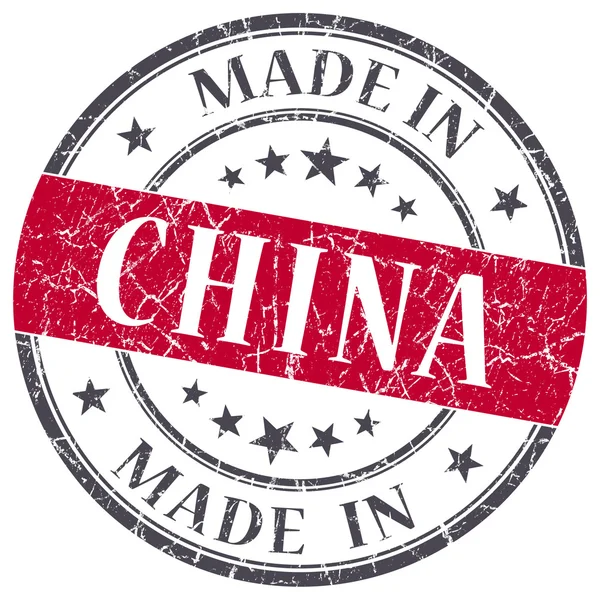 Made in China francobollo rotondo grunge rosso isolato su sfondo bianco — Foto Stock