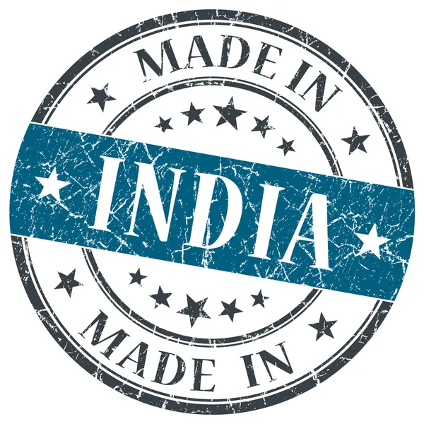 Gemaakt in india grunge blauwe ronde stempel geïsoleerd op witte achtergrond — Stockfoto