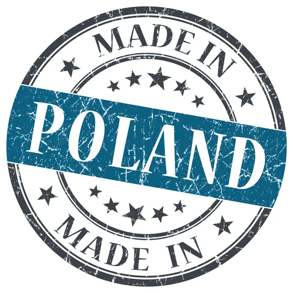 W Polsce niebieski nieczysty okrągły znaczek na białym tle — Zdjęcie stockowe