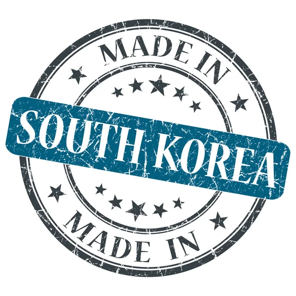 Made in South Korea Blue Grunge Stempel isoliert auf weißem Hintergrund — Stockfoto