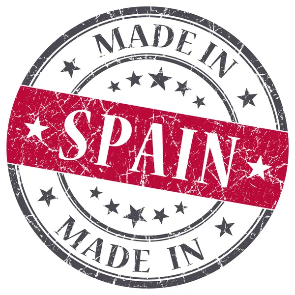Gemaakt in Spanje rode grunge ronde stempel geïsoleerd op witte achtergrond — Stockfoto