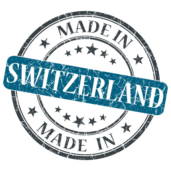 在瑞士蓝 grunge 圆邮票孤立的白色背景上做的 — 图库照片