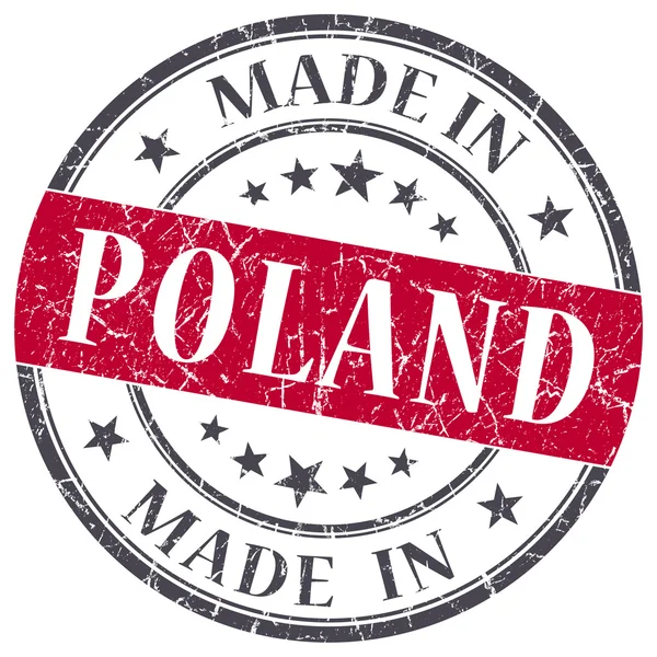 Made in Poland francobollo rotondo grunge rosso isolato su sfondo bianco — Foto Stock