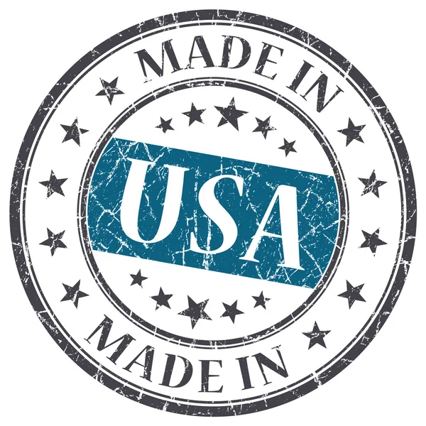 Made in USA francobollo rotondo grunge blu isolato su sfondo bianco — Foto Stock