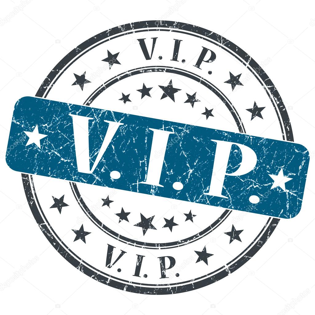 VIP blue grunge round stamp on white background
