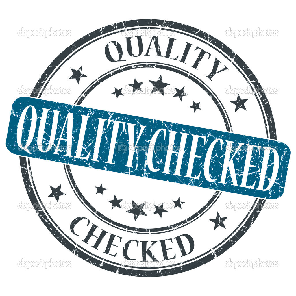 Quality Checked blue grunge round stamp on white background