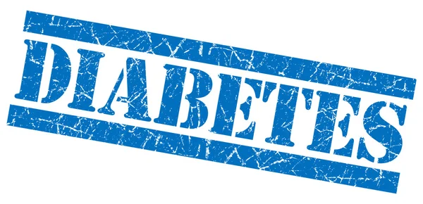 Diabetes blue square grunge textured stamp isolated on white — Stock Photo, Image