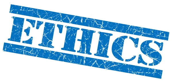 Selo texturizado grunge azul ética quadrado isolado em branco — Fotografia de Stock