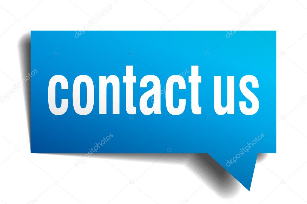 Contact us blue 3d realistic paper speech bubble isolated on white
