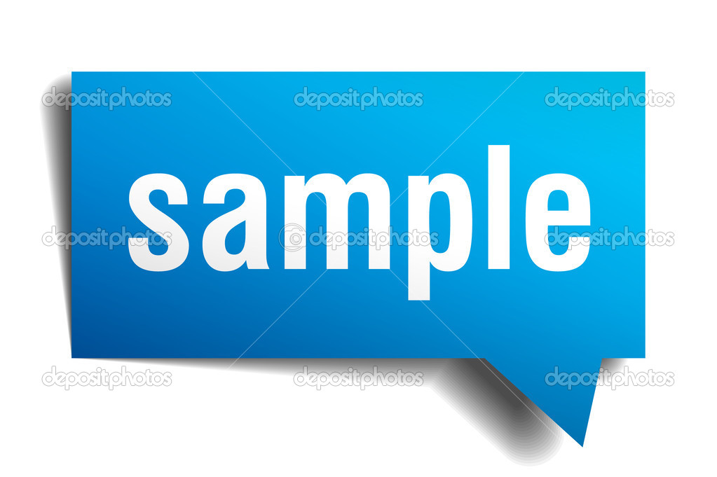 Sample blue 3d realistic paper speech bubble isolated on white