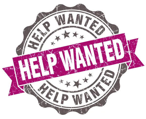 Help wanted violet grunge retro vintage isolated seal — Stock Photo, Image