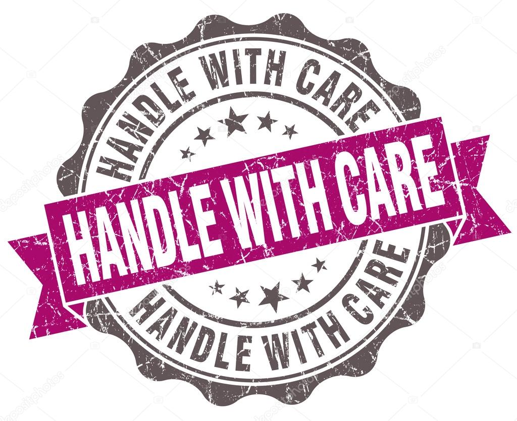 Handle with care violet grunge retro vintage isolated seal