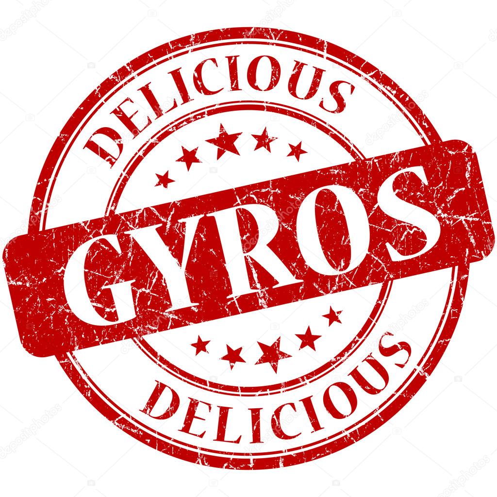 Delicious gyros red round grungy vintage rubber stamp