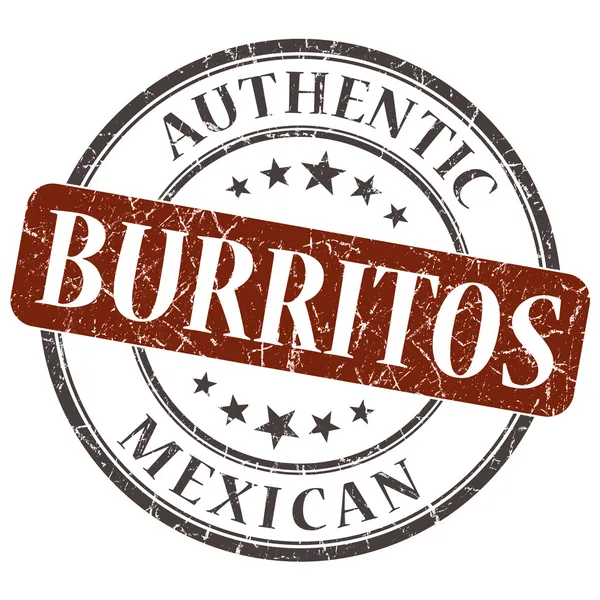 Burrito kahverengi beyaz zemin üzerine izole grungy damga yuvarlak — Stok fotoğraf