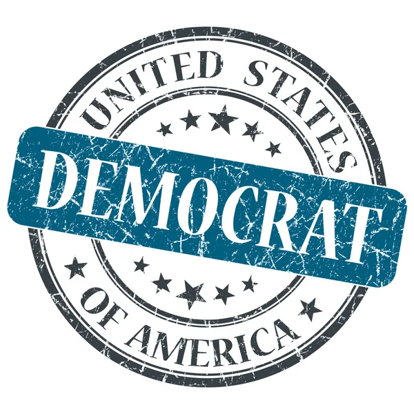 Demokrata niebieski okrągły nieczysty pieczęć na białym tle — Zdjęcie stockowe