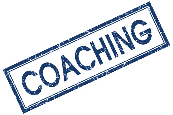 Coaching blu quadrato grungy timbro isolato su sfondo bianco — Foto Stock