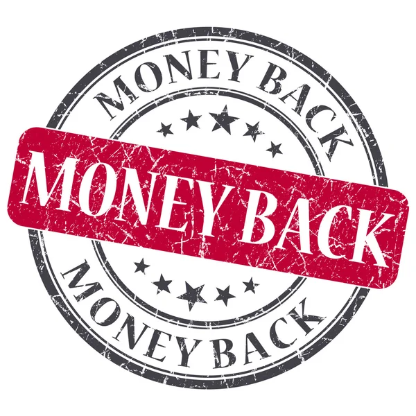 Geld terug rode ronde grungy stempel geïsoleerd op witte achtergrond — Stockfoto