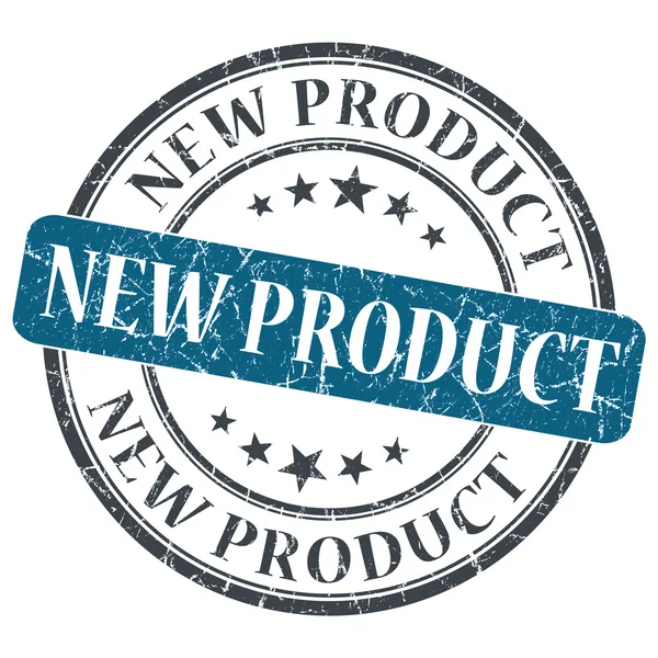 Novo produto azul redondo selo grungy isolado no fundo branco — Fotografia de Stock