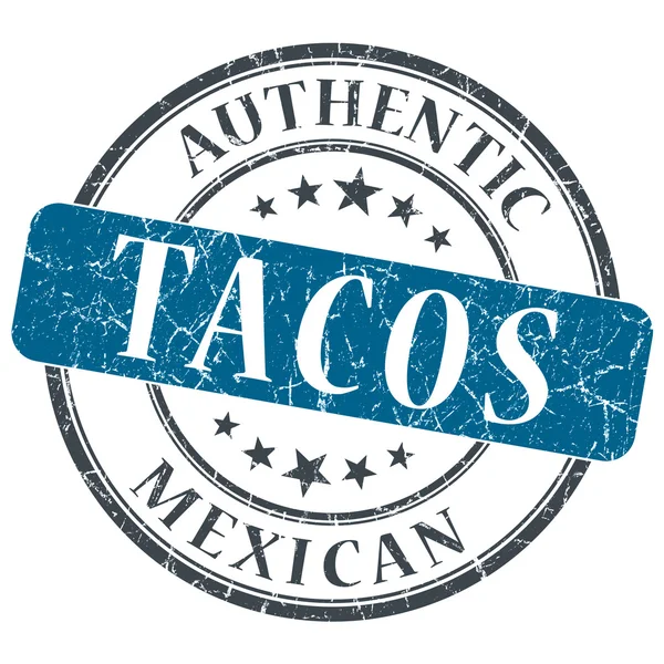 Tacos azul redondo selo grungy isolado no fundo branco — Fotografia de Stock