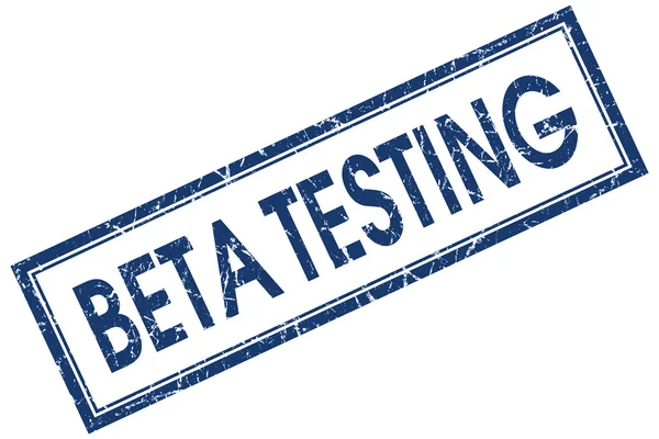 Beta-testen blauwe vierkant grungy stempel geïsoleerd op witte achtergrond — Stockfoto