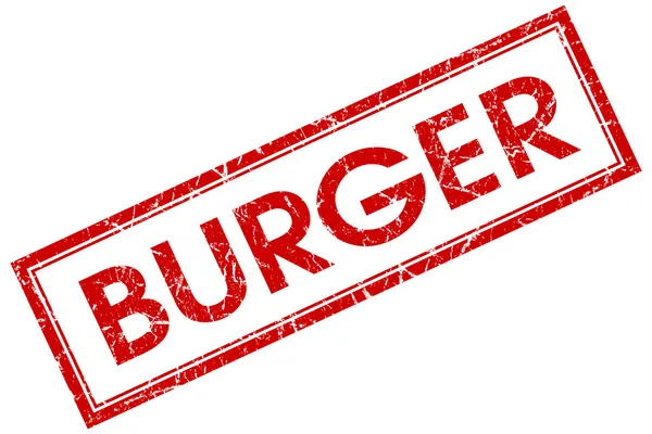 Burger vermelho quadrado grungy selo isolado no fundo branco — Fotografia de Stock