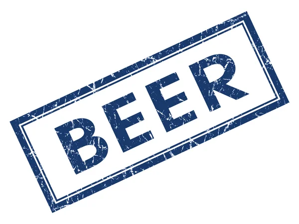 Beer blue square grungy stamp isolated on white background — Stock Photo, Image