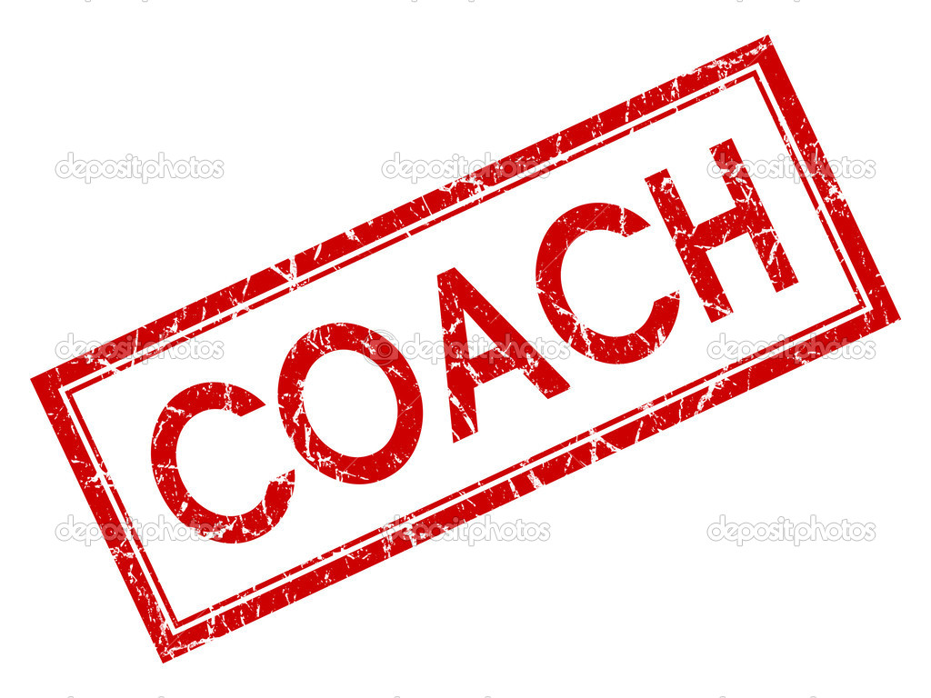 Coach red square grungy stamp isolated on white background