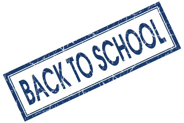 Volver a la escuela azul cuadrado grungy sello aislado sobre fondo blanco —  Fotos de Stock