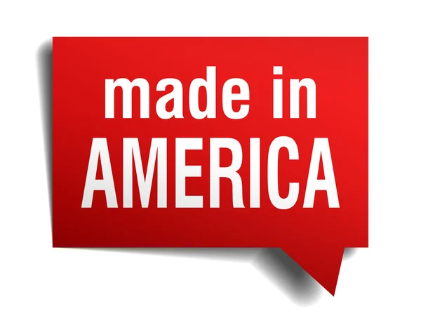 Feito na América vermelho 3d realista bolha discurso isolado no fundo branco —  Vetores de Stock