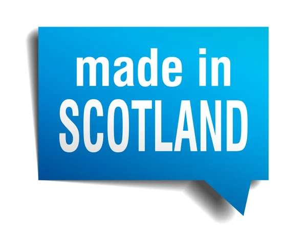 Gemaakt in Schotland blauwe 3D-realistische tekstballon geïsoleerd op witte achtergrond — Stockvector