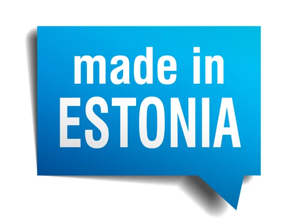 Hecho en Estonia burbuja de habla realista 3d azul aislado sobre fondo blanco — Vector de stock