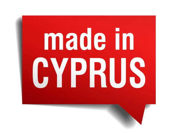 Gemacht in Zypern rot 3D realistische Sprechblase isoliert auf weißem Hintergrund — Stockvektor