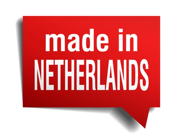 Made in Netherlands rosso 3d realistico discorso bolla isolato su sfondo bianco — Vettoriale Stock