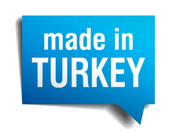 Feita na Turquia azul 3d realista bolha discurso isolado no fundo branco — Vetor de Stock