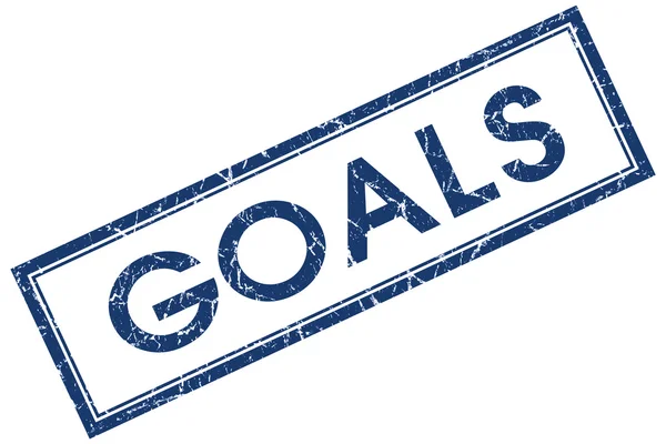 Obiettivi blu quadrato grungy timbro isolato su sfondo bianco — Foto Stock