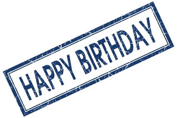Happy birthday kék négyzet szutykos bélyegző elszigetelt fehér background — Stock Fotó