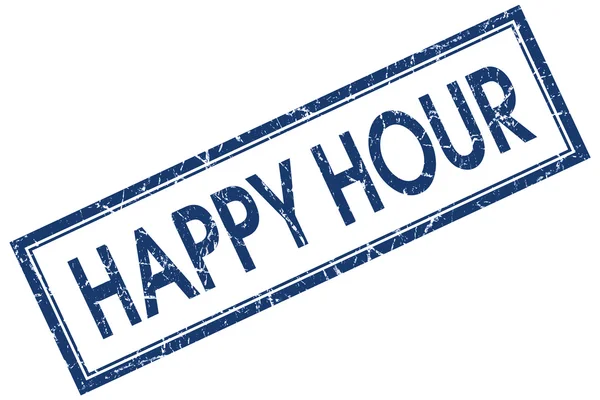 Happy Hour blau quadratisch grungy Stempel isoliert auf weißem Hintergrund — Stockfoto