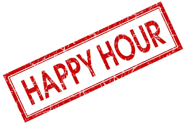 Happy hour rosso francobollo quadrato grungy isolato su sfondo bianco — Foto Stock