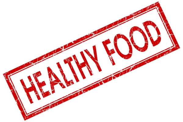 Gesunde Ernährung rot quadratisch grungy Stempel isoliert auf weißem Hintergrund — Stockfoto