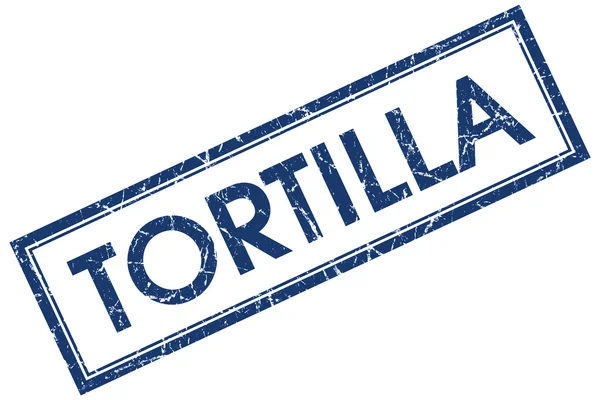 Tortilla blauwe vierkant grungy stempel geïsoleerd op witte achtergrond — Stockfoto