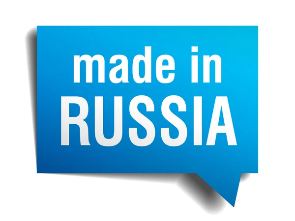 Made in Russia blue 3D realistische Sprechblase isoliert auf weißem Hintergrund — Stockvektor