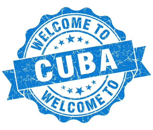 Bem-vindo a Cuba azul grungy vintage isolado selo — Fotografia de Stock