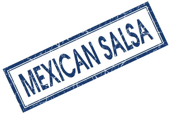 Selo grungy quadrado azul salsa mexicano isolado no fundo branco — Fotografia de Stock