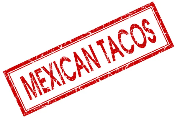 Tacos mexicanos sello grungy cuadrado rojo aislado sobre fondo blanco — Foto de Stock