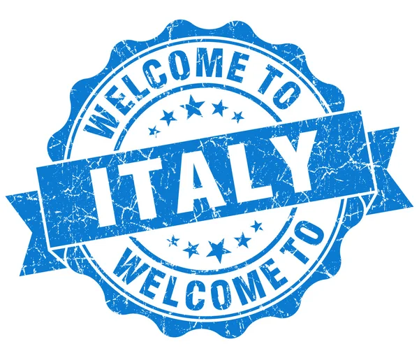 Welkom bij Italië blauw grungy vintage geïsoleerde zegel — Stockfoto