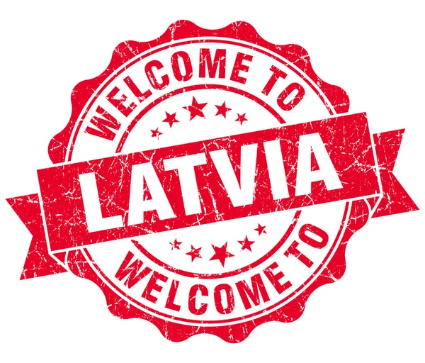 Welcome to Latvia red grungy vintage isolated seal — Stock Photo, Image