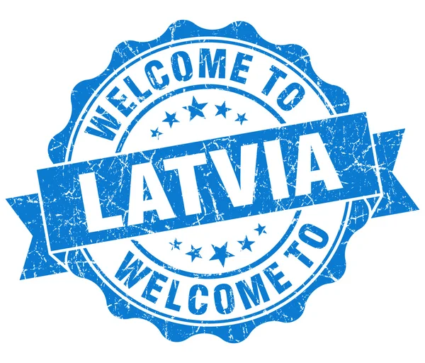 Welcome to Latvia blue grungy vintage isolated seal — Stock Photo, Image