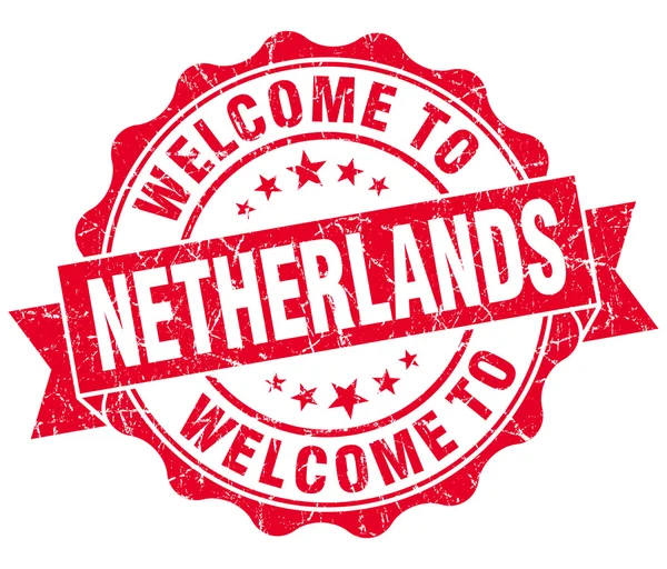 Bem-vindo à Holanda vermelho grungy vintage isolado selo — Fotografia de Stock